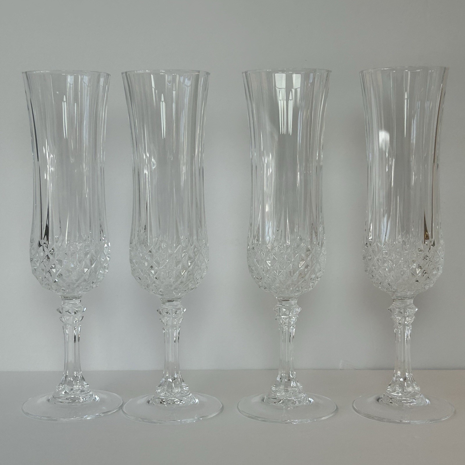 Cristal D’Arques Longchamp 8" Champagne Flutes Lead Crystal Glasses Set Of 4