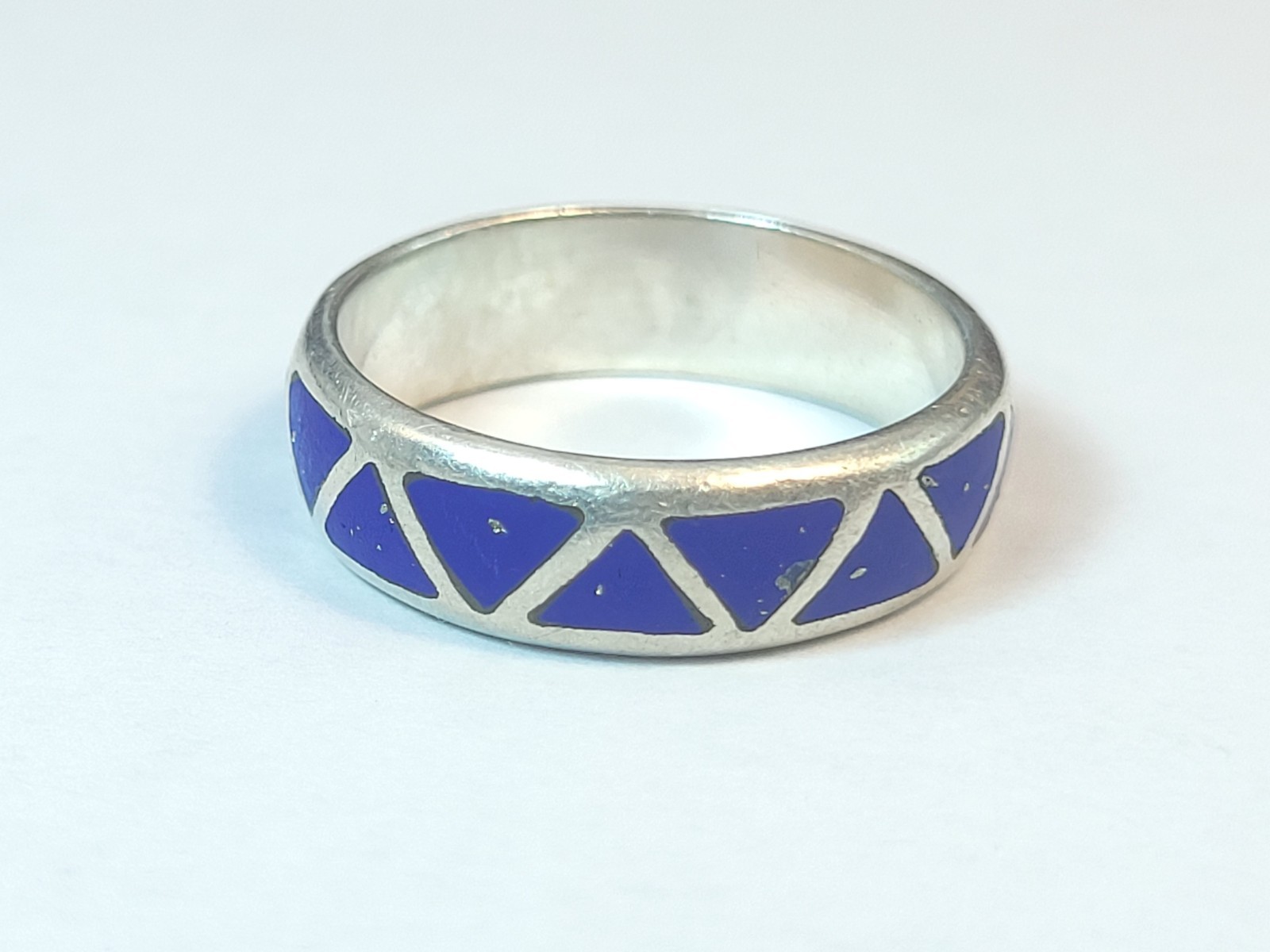 Lapis Lazuli Triangular Sterling Silver Men's Band Ring Size 10 3/4"