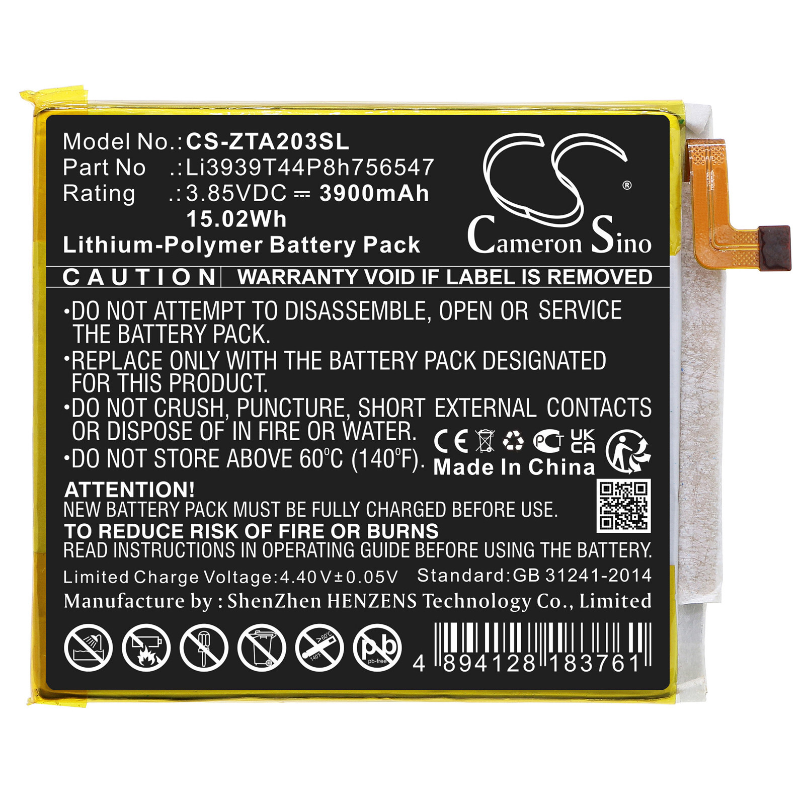 Battery 3900mAh Type Li3939T44P8h756547 for ZTE Axon 10 Pro A2020 A2020N2