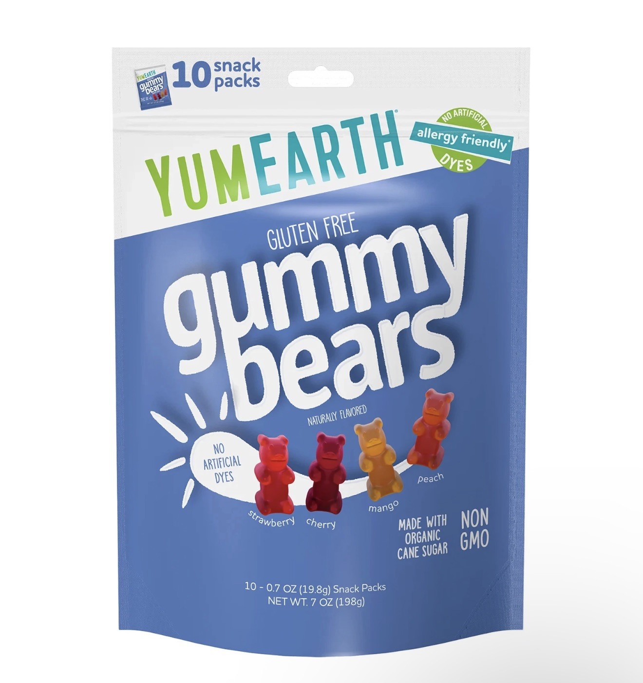 Gluten Free Gummy Bears, Strawberry, Cherry, Mango, Peach, 10 Snack Packs, 0.7