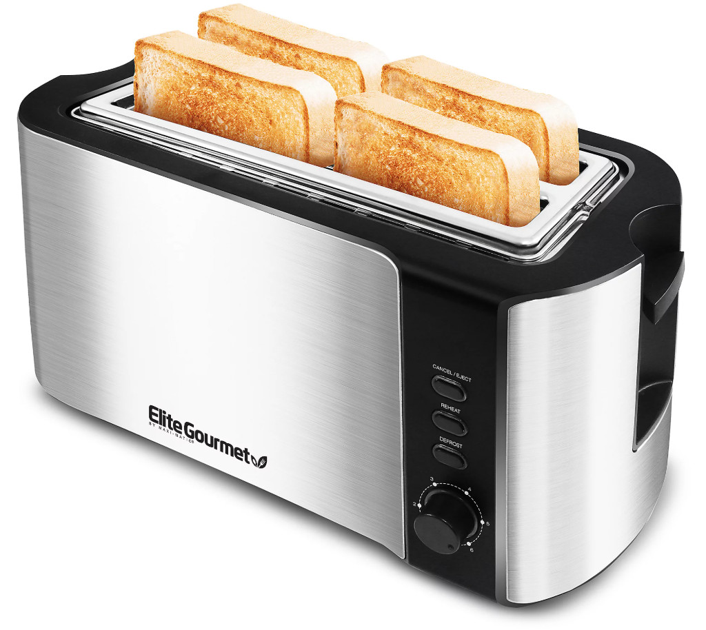 Elite Gourmet Stainless Steel 4-Slice Long-SloToaster