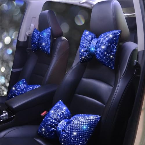 Automotive Headrest Cushion Colorful Bowknot Car Headrest Pillow Bling Blue