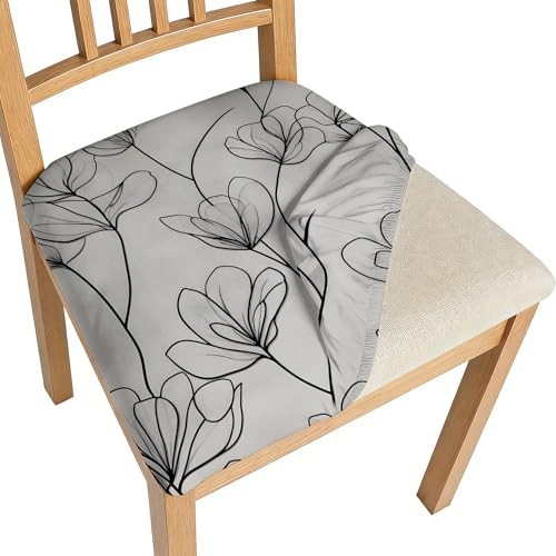 Seat Covers for Dining Room Chairs Stretch Multi Set of 4 Minimal Line Flower