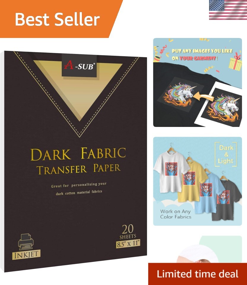 Easy Iron-On Heat Transfer Paper for Dark Fabrics - 20 Sheets, Perfect for Gifts