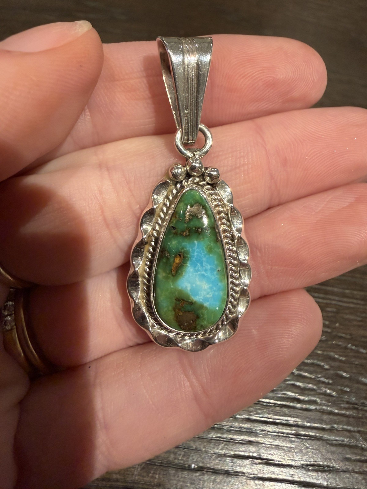 925 Sterling Silver And Turquoise Teardrop Pendant • Southwestern • boho 