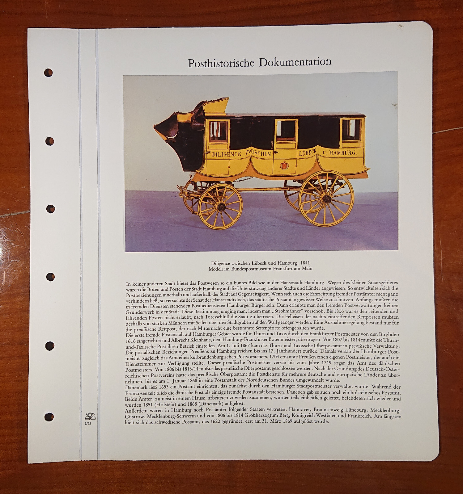 Vordruckblatt Posthistorische Doku Diligence Lübeck Hamburg 1841 Stagecoach