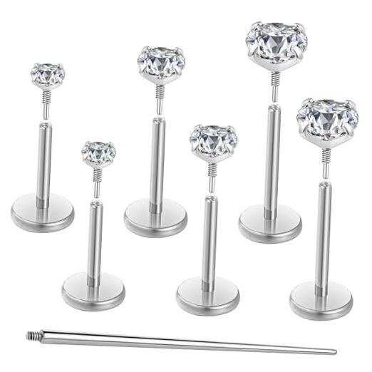 20G 18G 16G Flat Back Earrings Stud Nose 20G Bar-6/7/8mm & CZ-2/3/4mm Silver