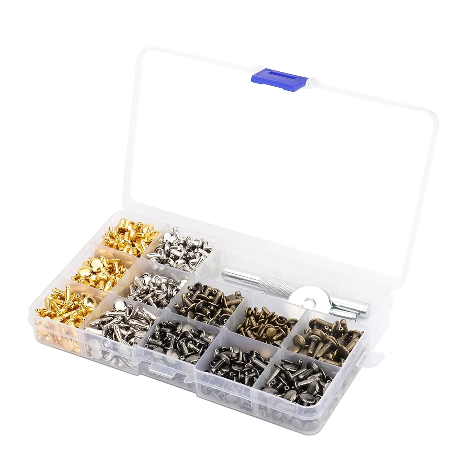 240 set Metal Double Cap Leather Craft Belt Bag Rivet Spike Stud Tack + Tool Box