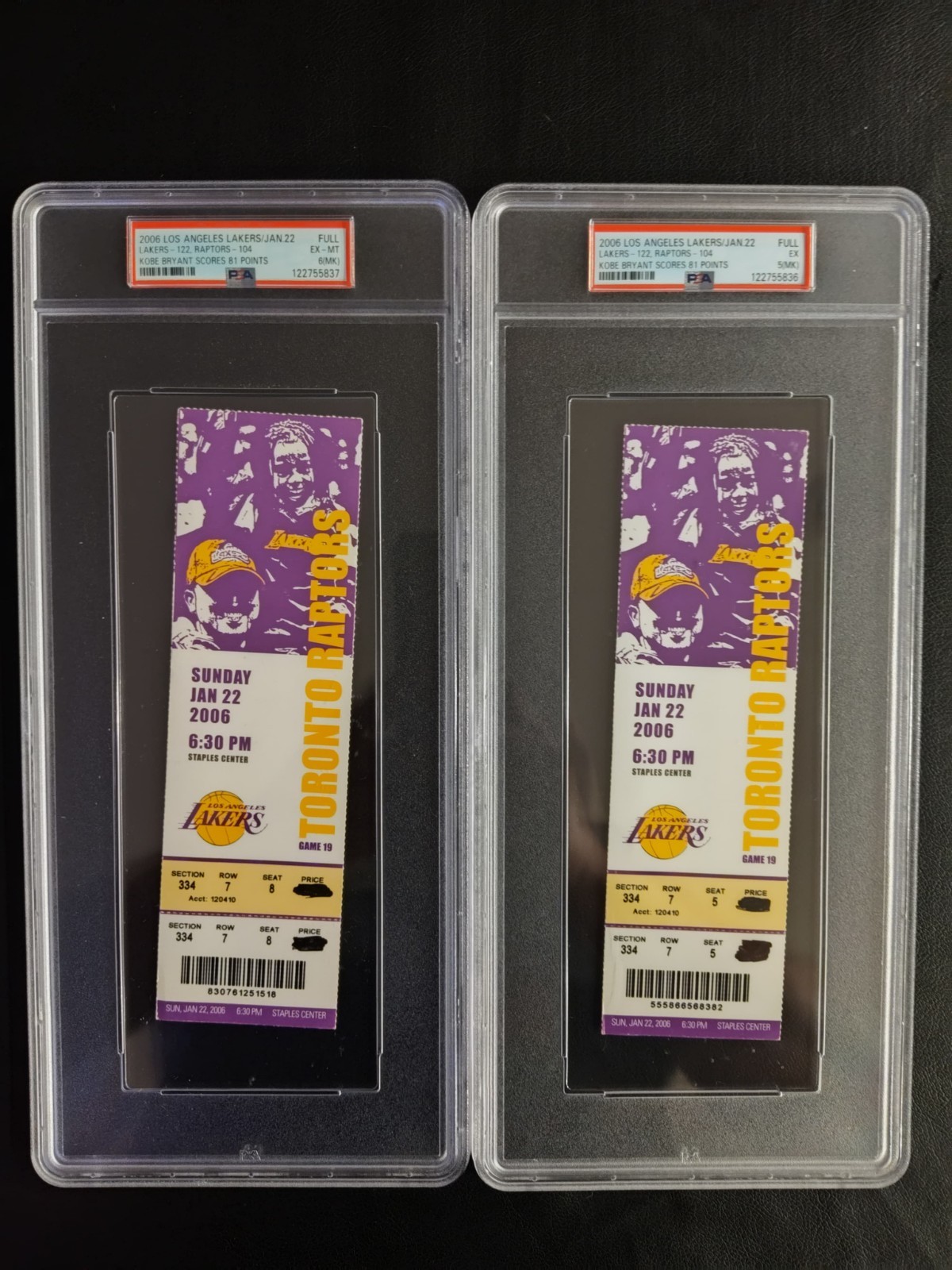 2 2006 Kobe Bryant 81 Point Game Sequencial PSA 5/6 Tickets