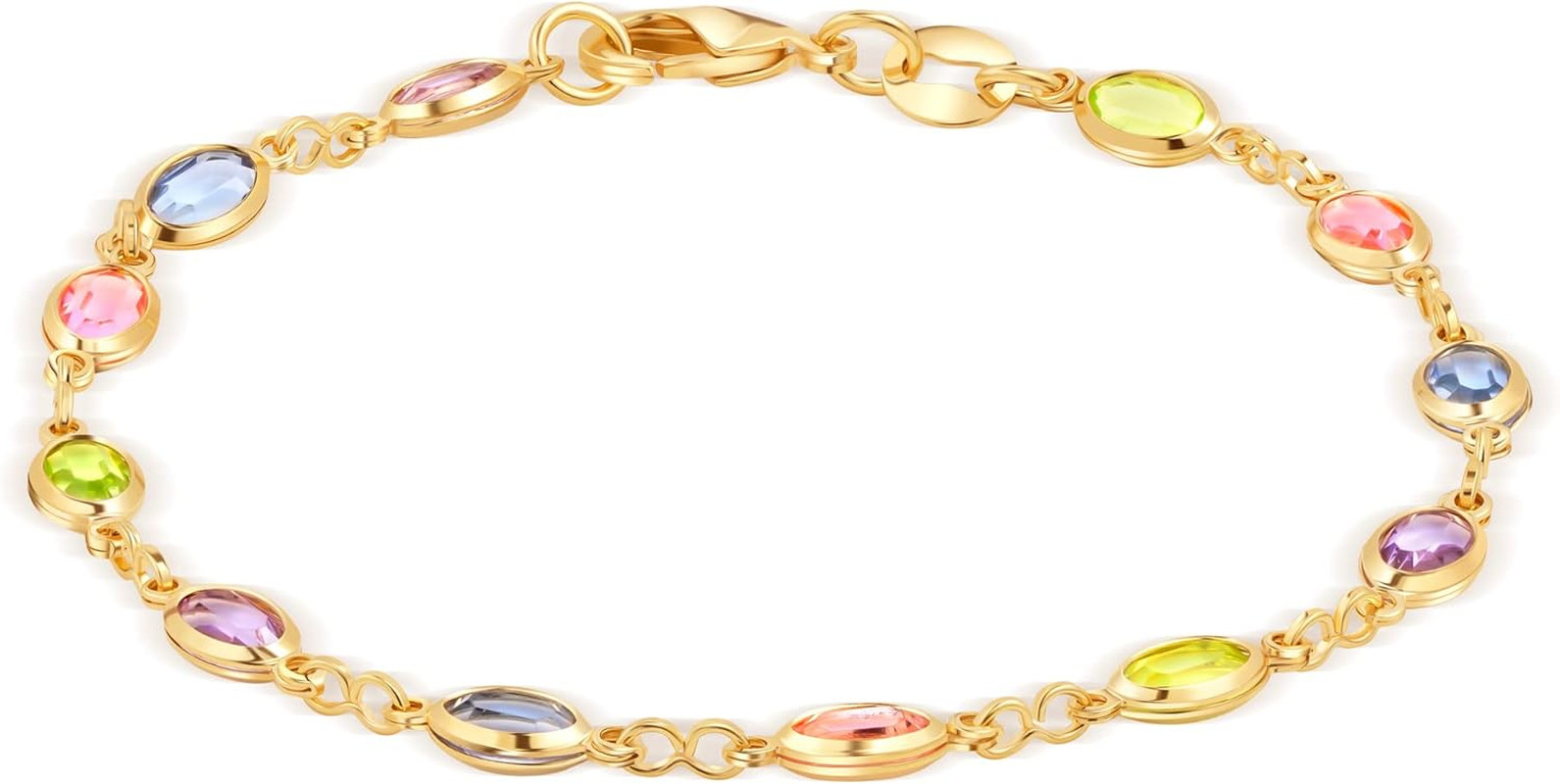 18K Gold Plated Multicolor Crystal Bracelet in 7.5 Inches - Made in Brazil