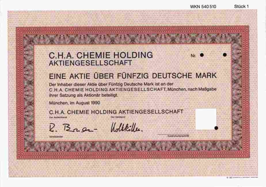 C.H.A Chemie AG-blankette-1990 Munich Berlin Bernau Düsseldorf InnoTec 50 DM