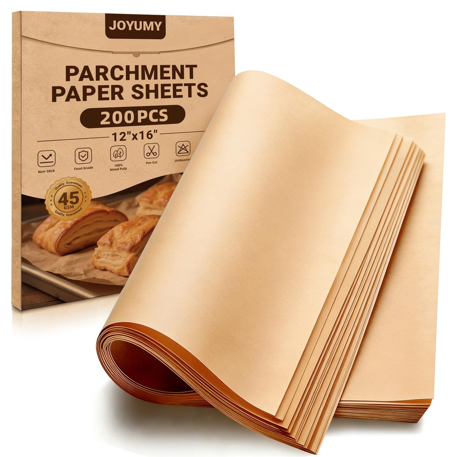 Unbleached Parchment Paper Sheets Non Stick Baking Brown 12x16 Inch 200 PCS