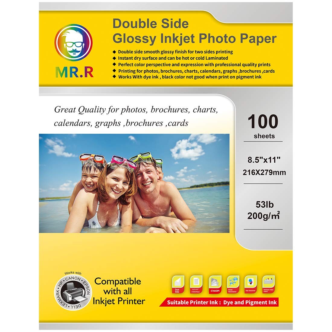 Double Side Glossy Inkjet Photo Letter Size 8.5"x11" 100 Sheets Per Pack 53lb...