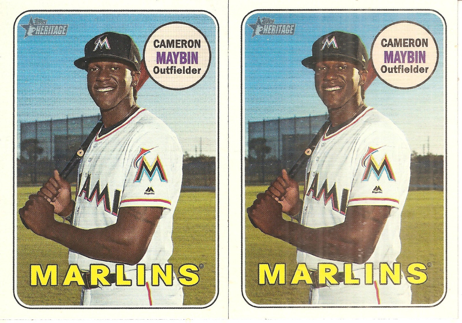 2 CARD 2018 TOPPS HERITAGE CAMERON MAYBIN BASEBALL CARD LOT