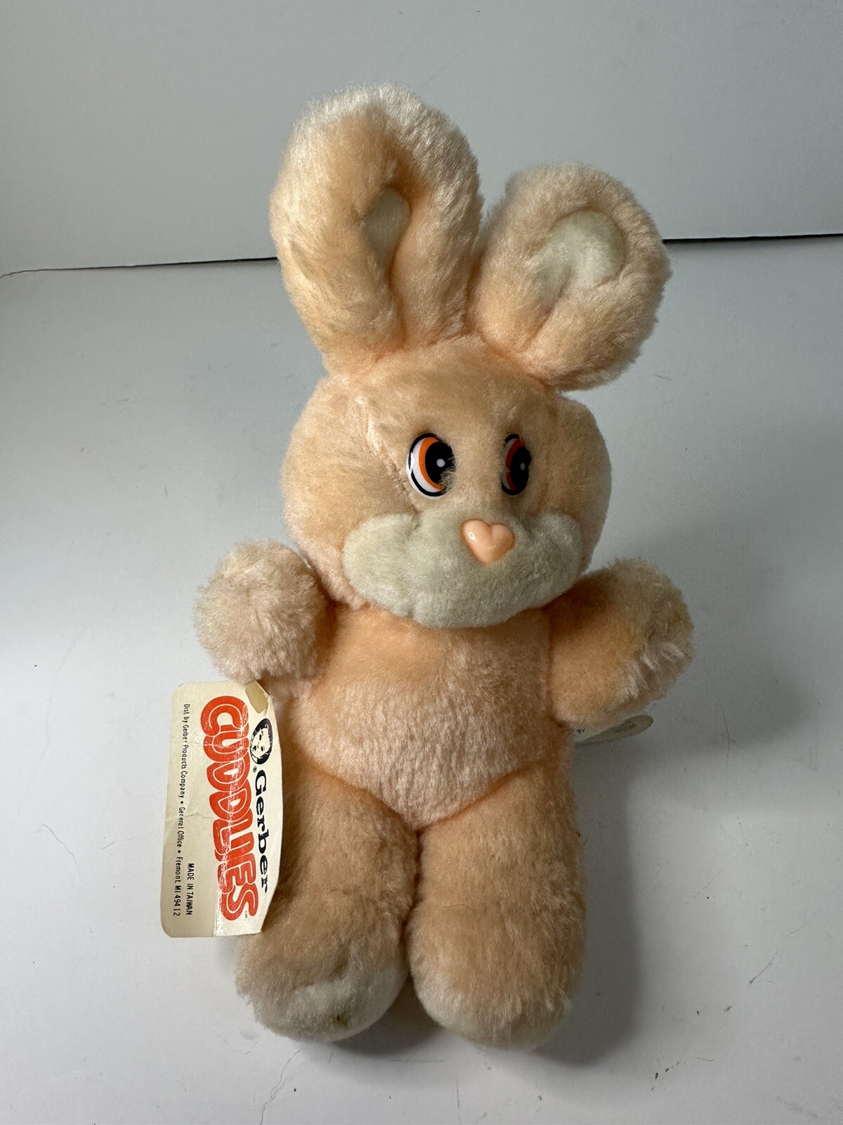 Vintage 1980s Gerber CUDDLIES Bunny Plush Stuffed Rabbit Toy Peach White w/tag