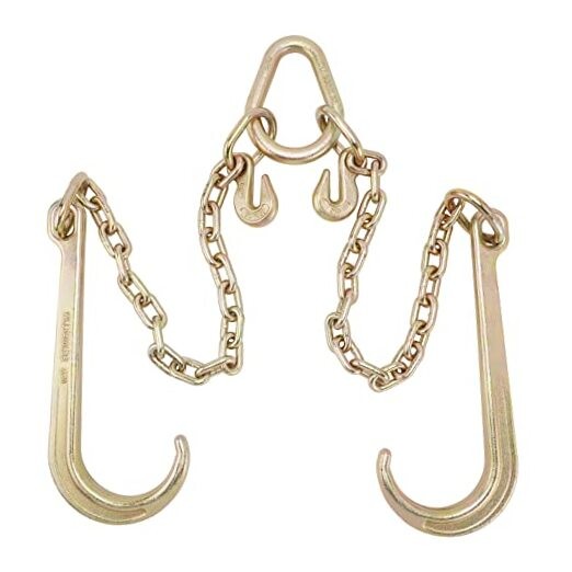 G70 J Hook Tow Chain V Bridle with 15" J Hooks, 5/16'' Grab Hooks, 2ft Legs, 