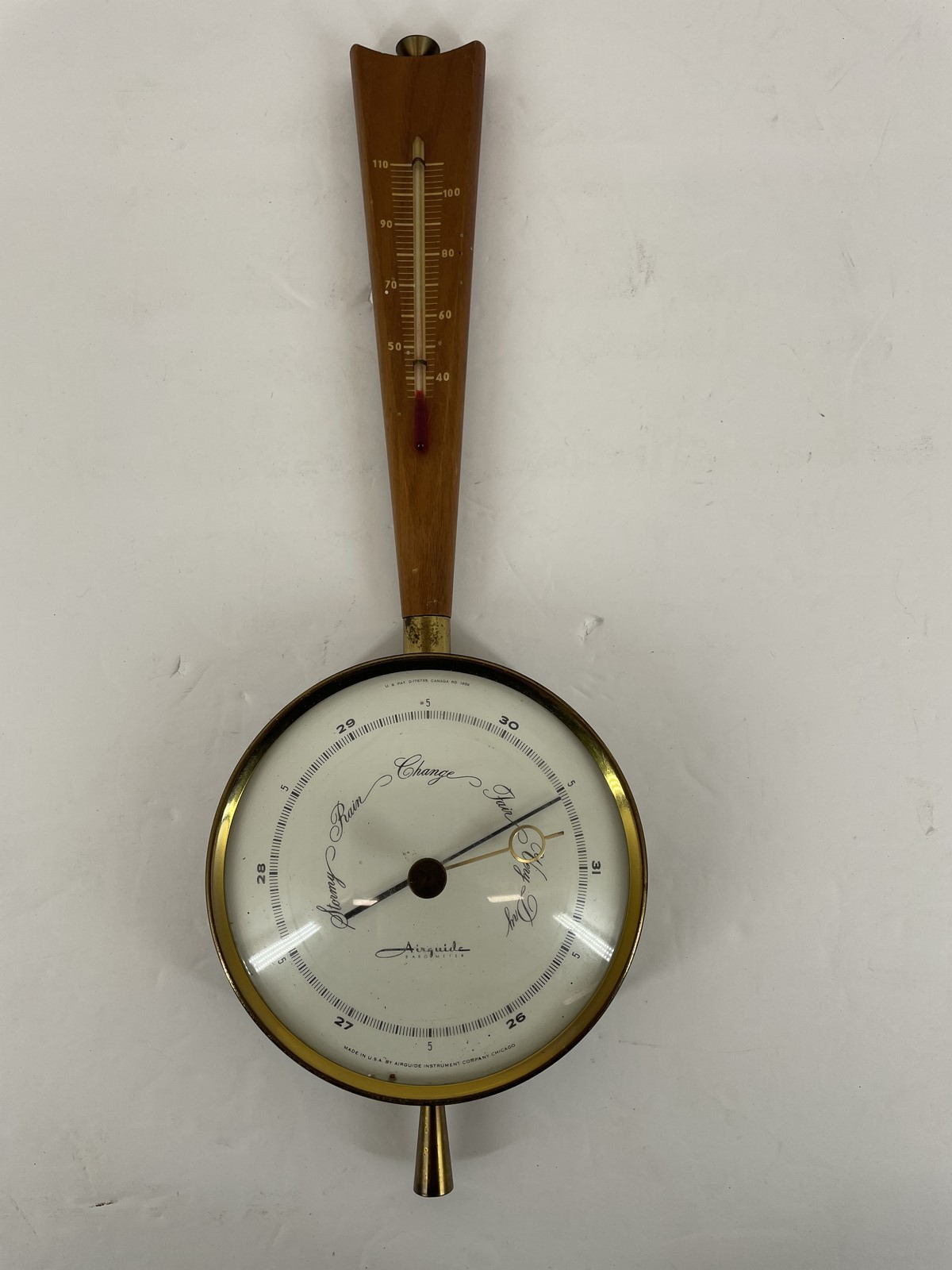 VTG PARTS Airguide Barometer Thermometer Mid-Century Modern Wood Brass Wall