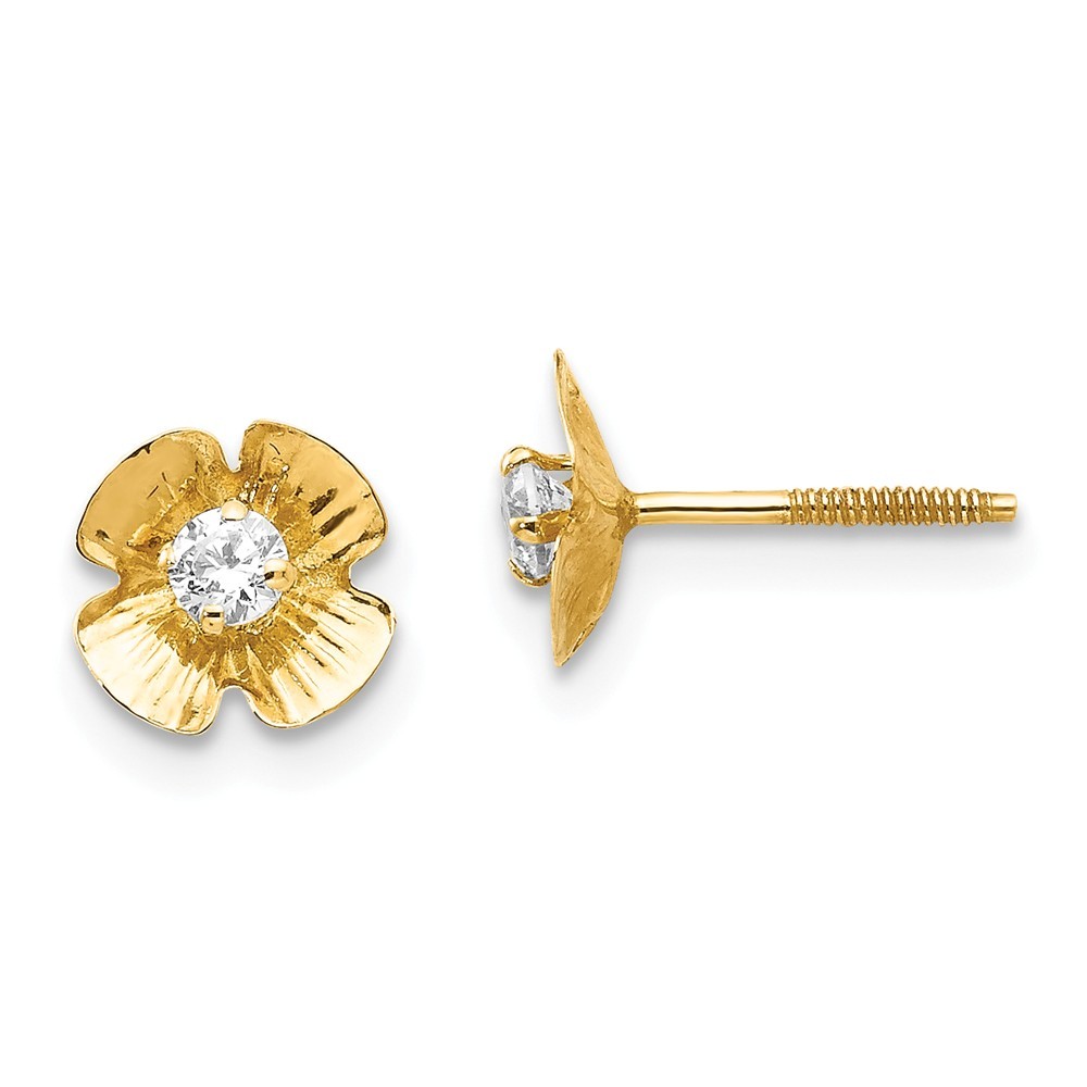 14K Yellow Gold 2.5mm CZ Flower Stud Earrings Screw Back Madi K Child's Jewelry