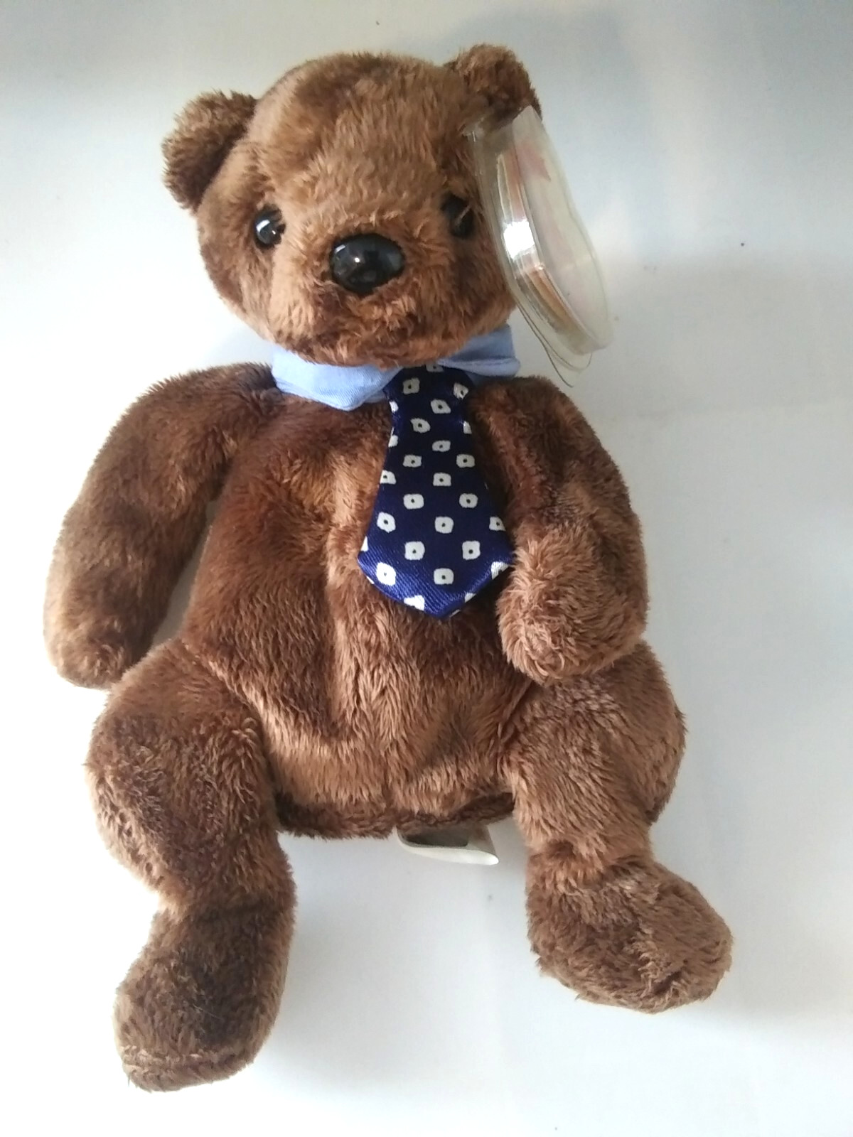 VTG 2001 TY BEANIE (HERO) THE BROWN BEAR WITH A NECKTIE PLUSH ANIMAL 7 1/2" LONG