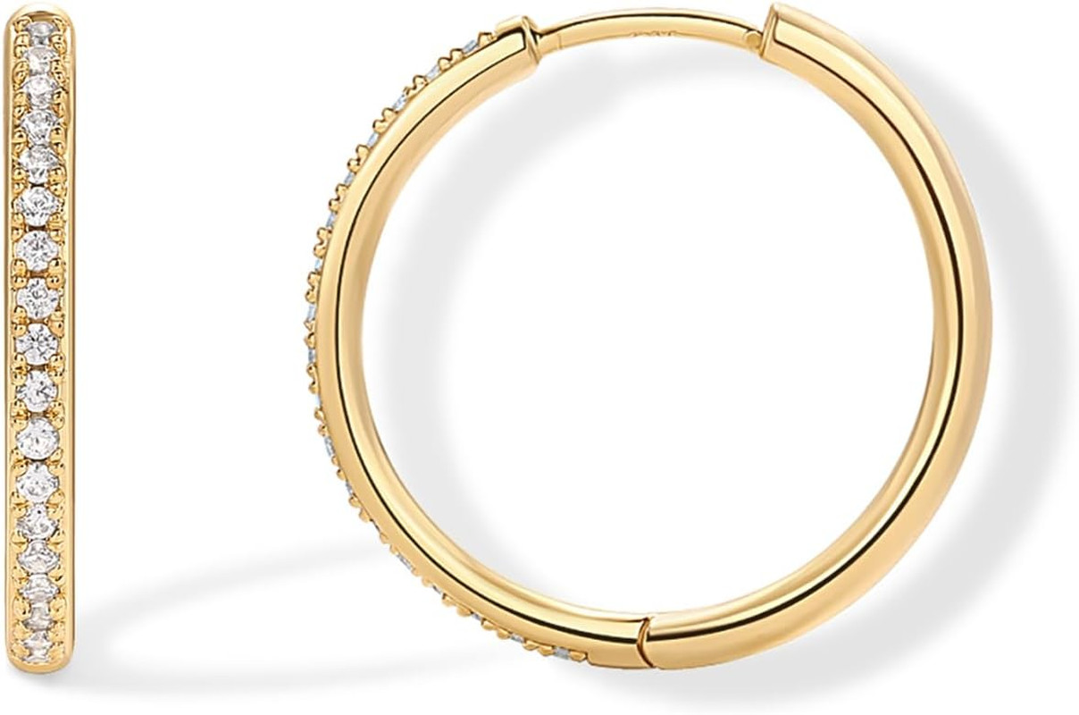 14K Gold Plated Cubic Zirconia Hoop Earrings for Women - 925 Sterling Silver Pos