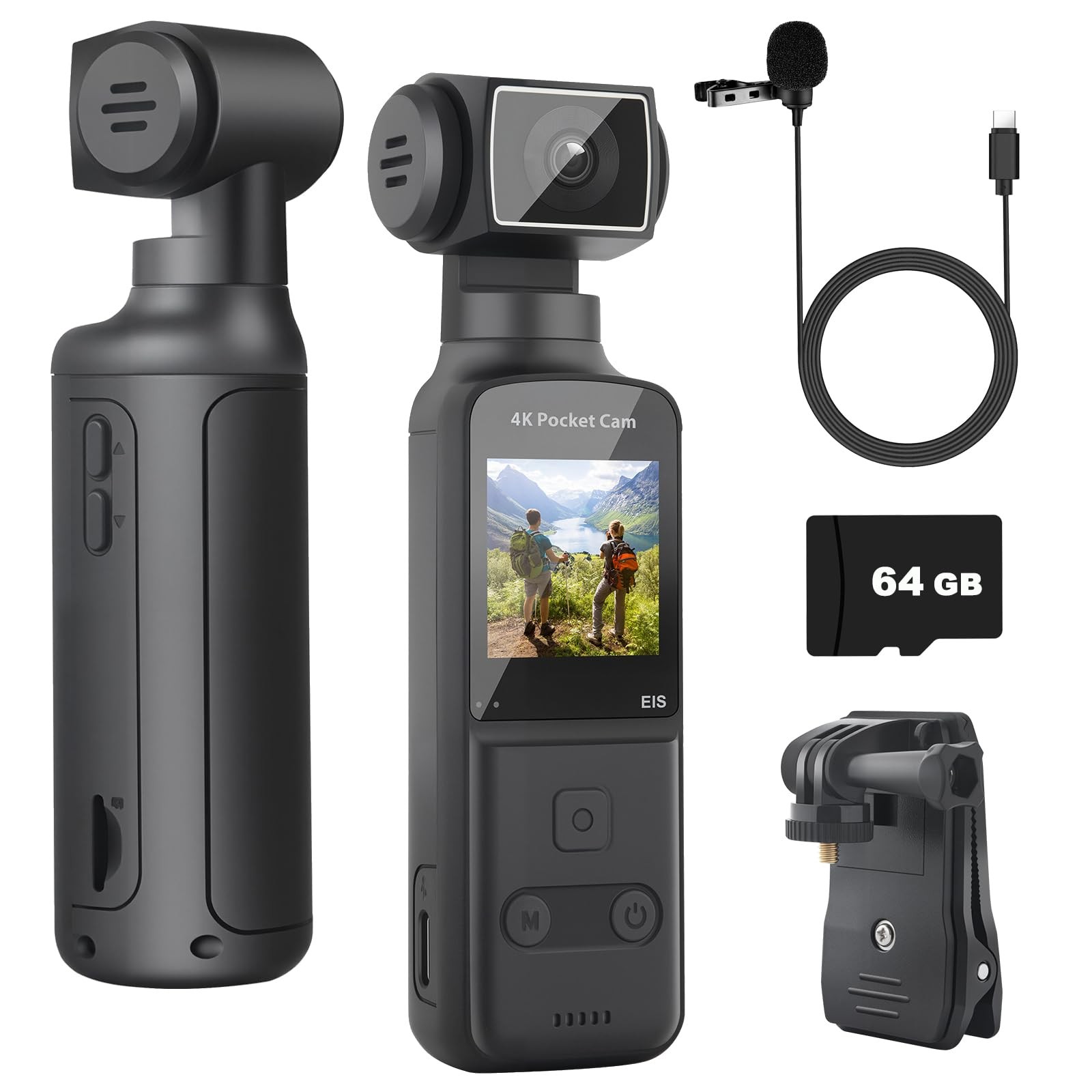 ZOMFOM 4K Body Camera with External Microphone, Mini Video & 64GB, Black 