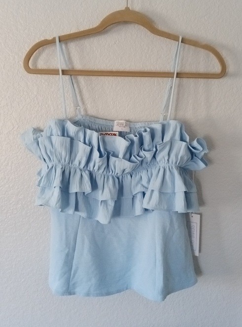 Sienna Sky Sleeveless Ruffle Blouse Top Blue Women's Size L New