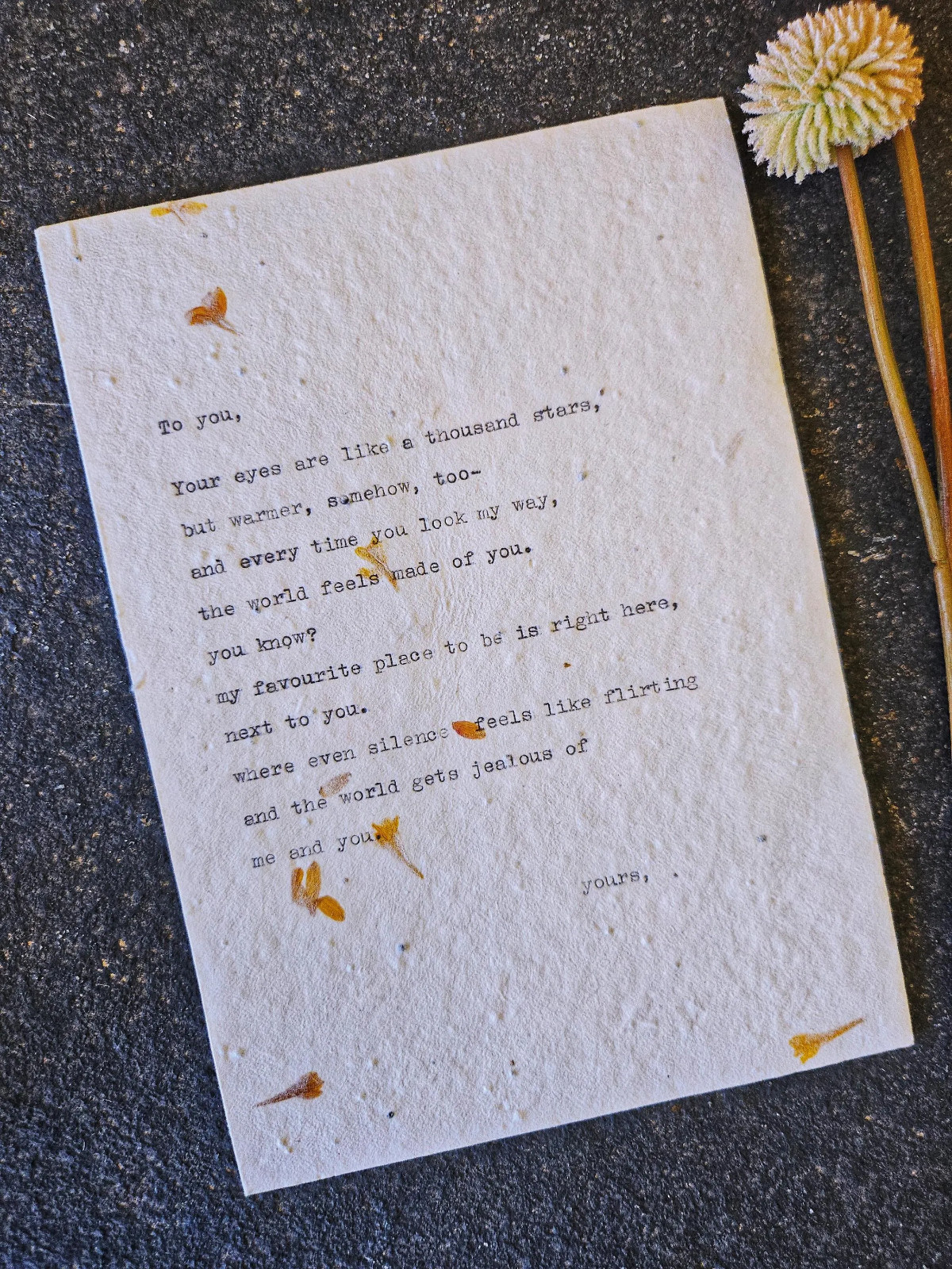 Typewritten Love Letter | Plantable Seeded Wildflower Paper | For Him and Her