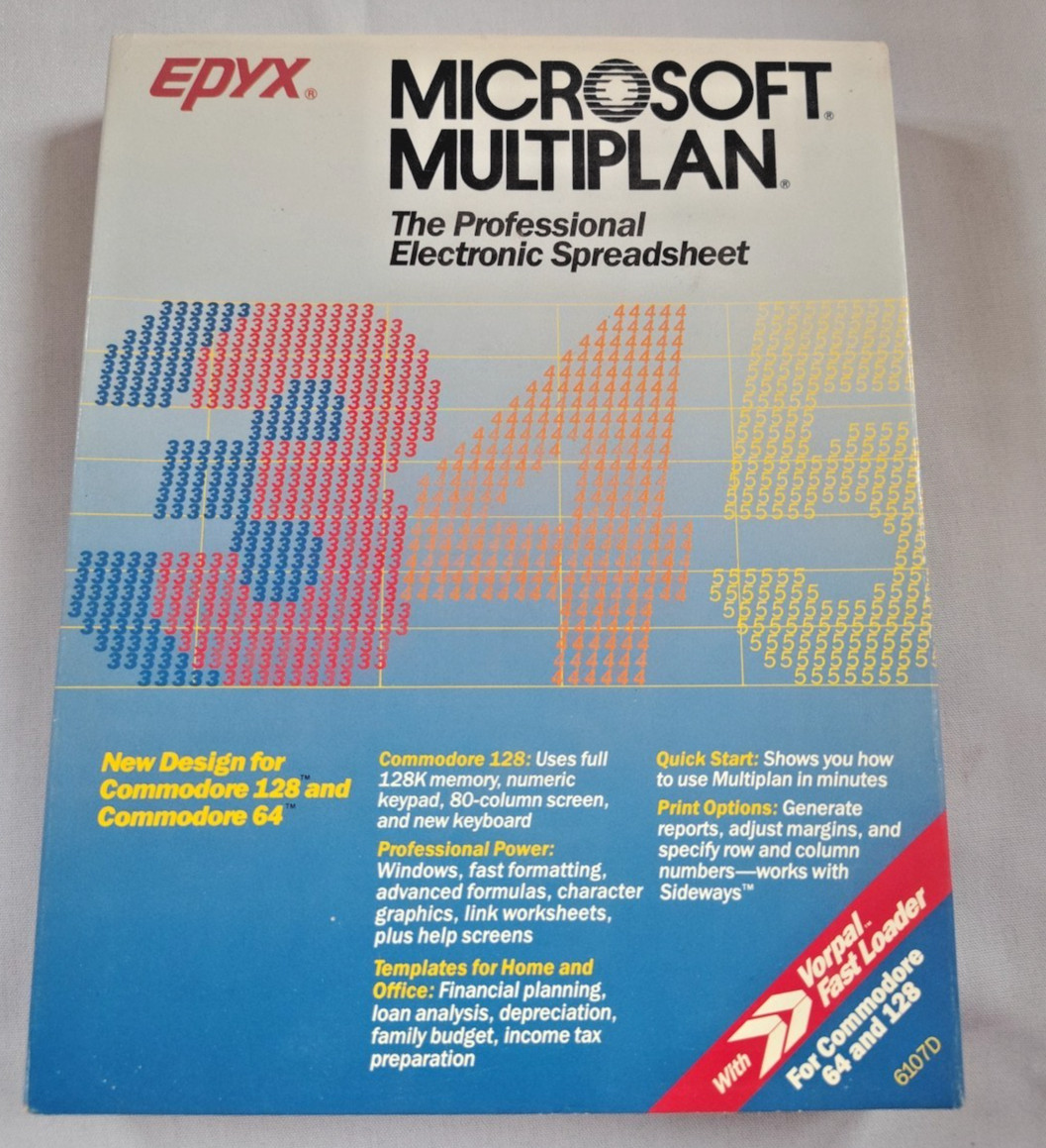 Epyx Microsoft Multiplan Electronic Spreadsheet For Commodore 64 And 128