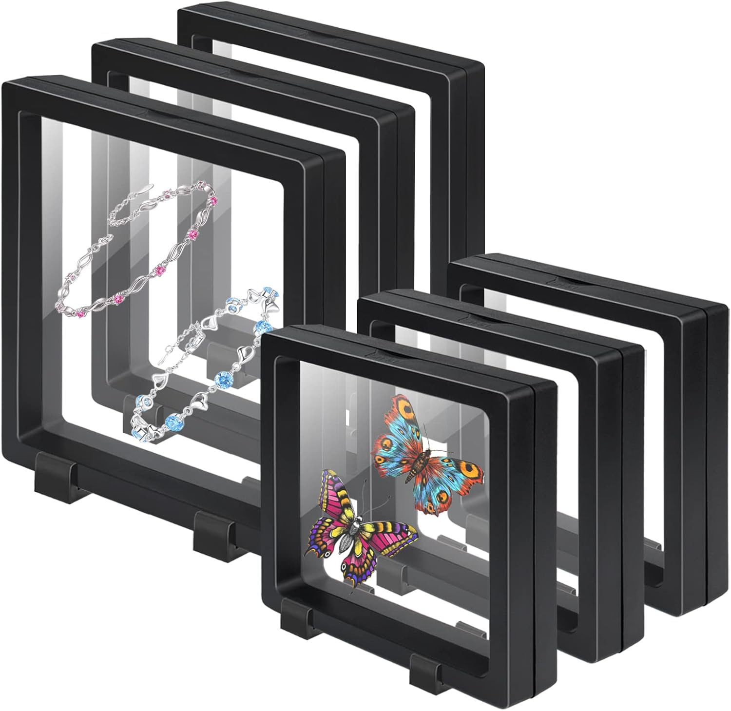 Set of 6 3D Floating Frame Display Holder Stands, Floating Display Case Transpar