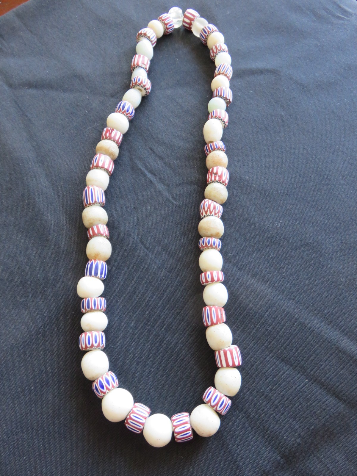 Large Early glass 6 Layered Chevron & Wound Dutch Bead Necklace Circa 1700's