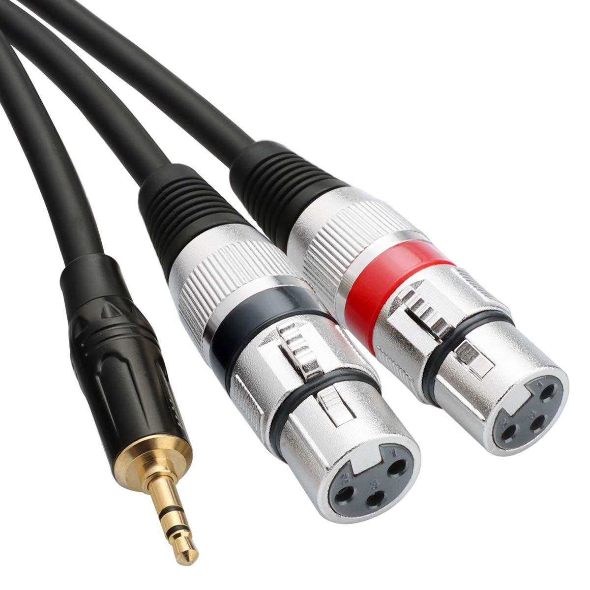 Dual XLR to 3.5mm Stereo Mic Cable, 2 XLR Female to 1/8 Inch Mini Jack Y-Splitte