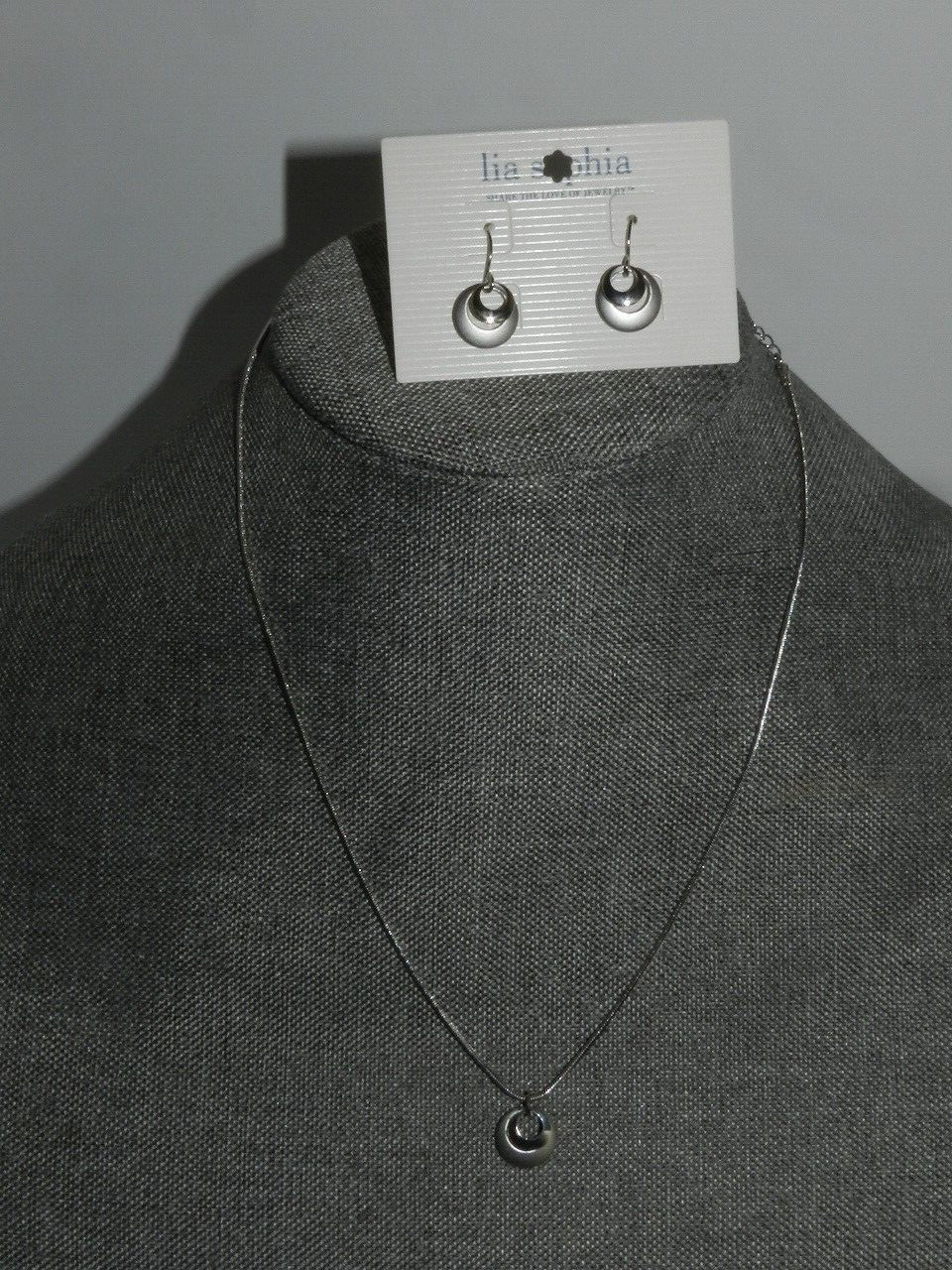 Lia Sophia Jewelry Full Moon Necklace Earrings set matte silver dainty round