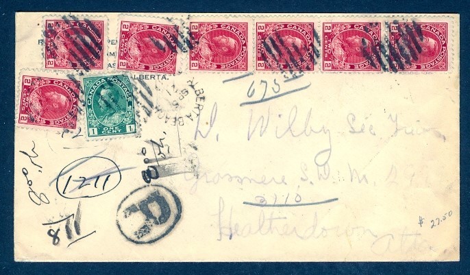 CANADA 1921 REG ADMIRAL COMBO ALBERTA BEACH SP 5/21 TRANSIT SPLIT CIRCLE