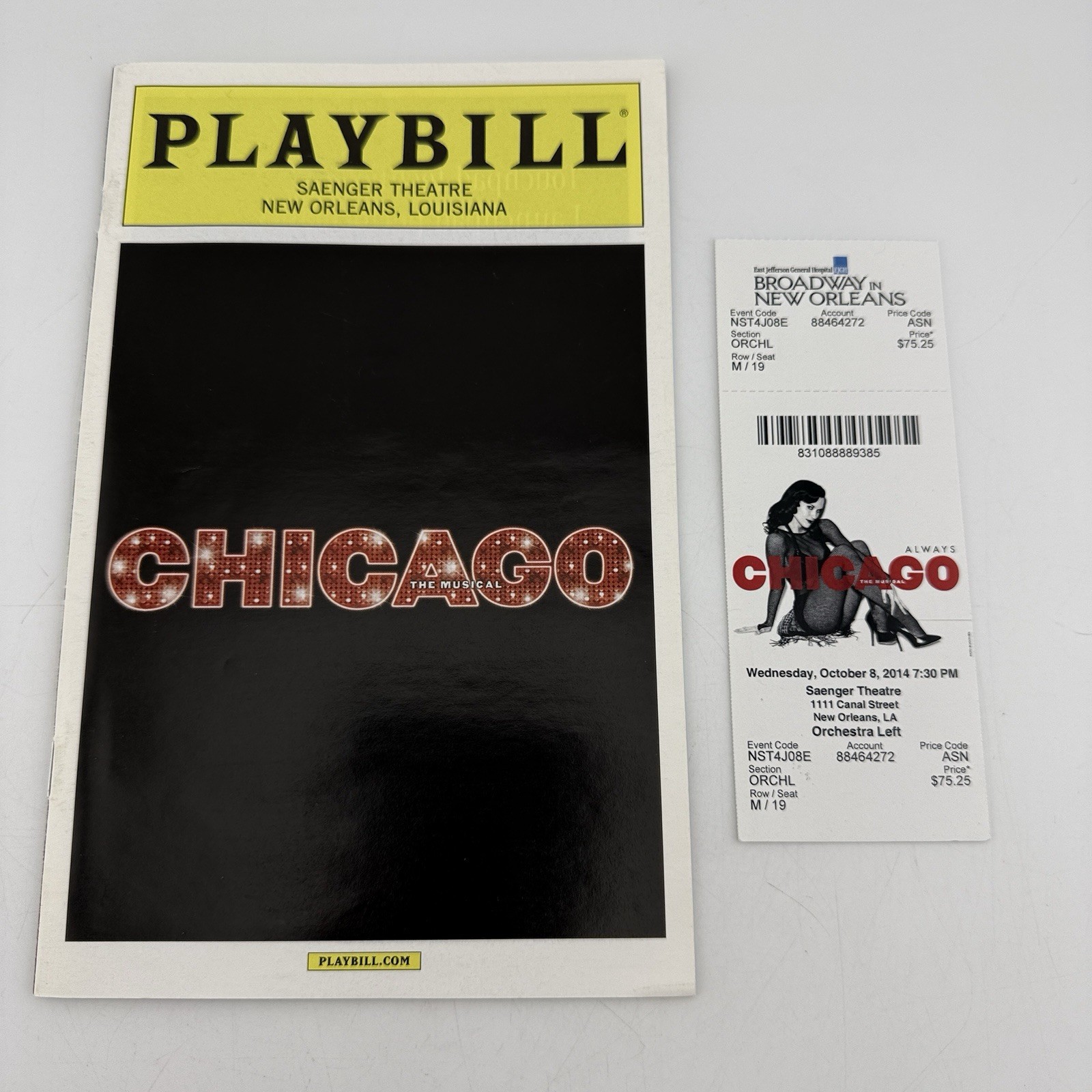 Chicago Playbill Saenger Theatre New Orleans, Louisiana 2014 With TICKET
