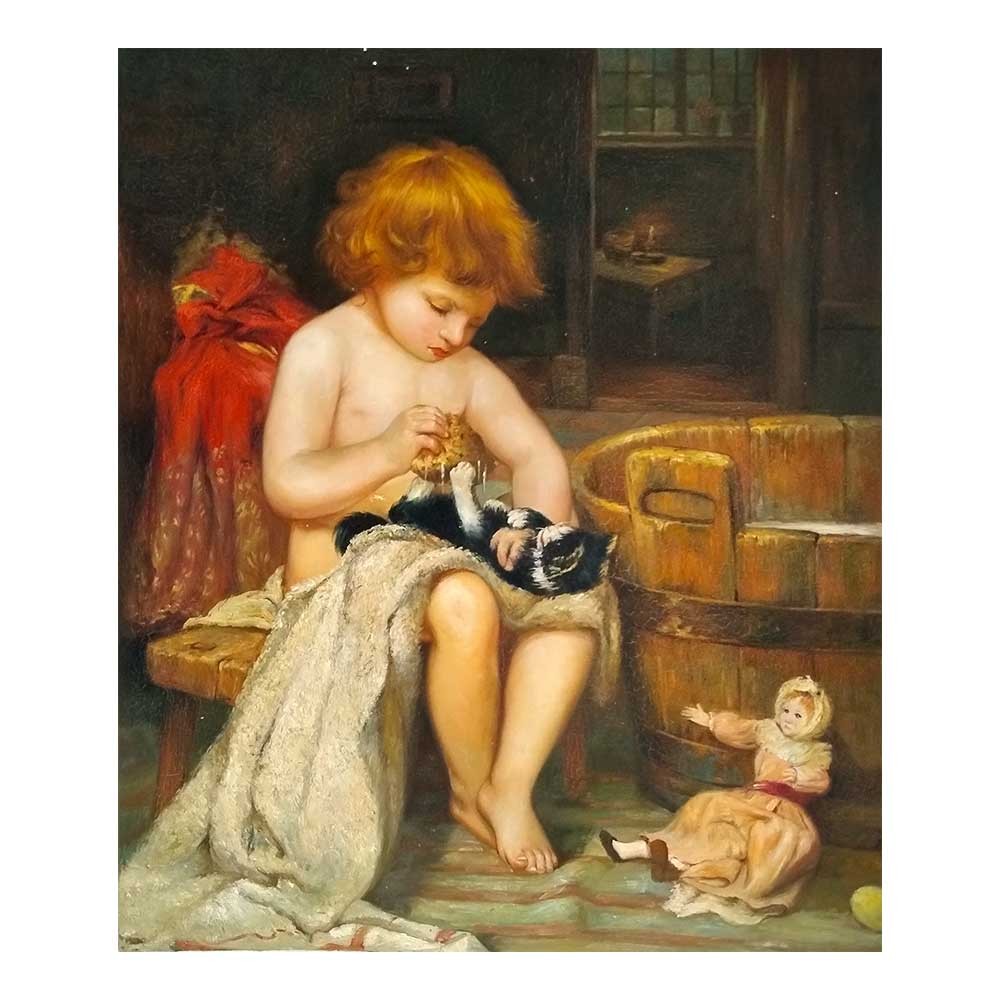 Painting Hand Painted Oil on Canvas 50x60 CM The Girls and I Cats Made IN Italy