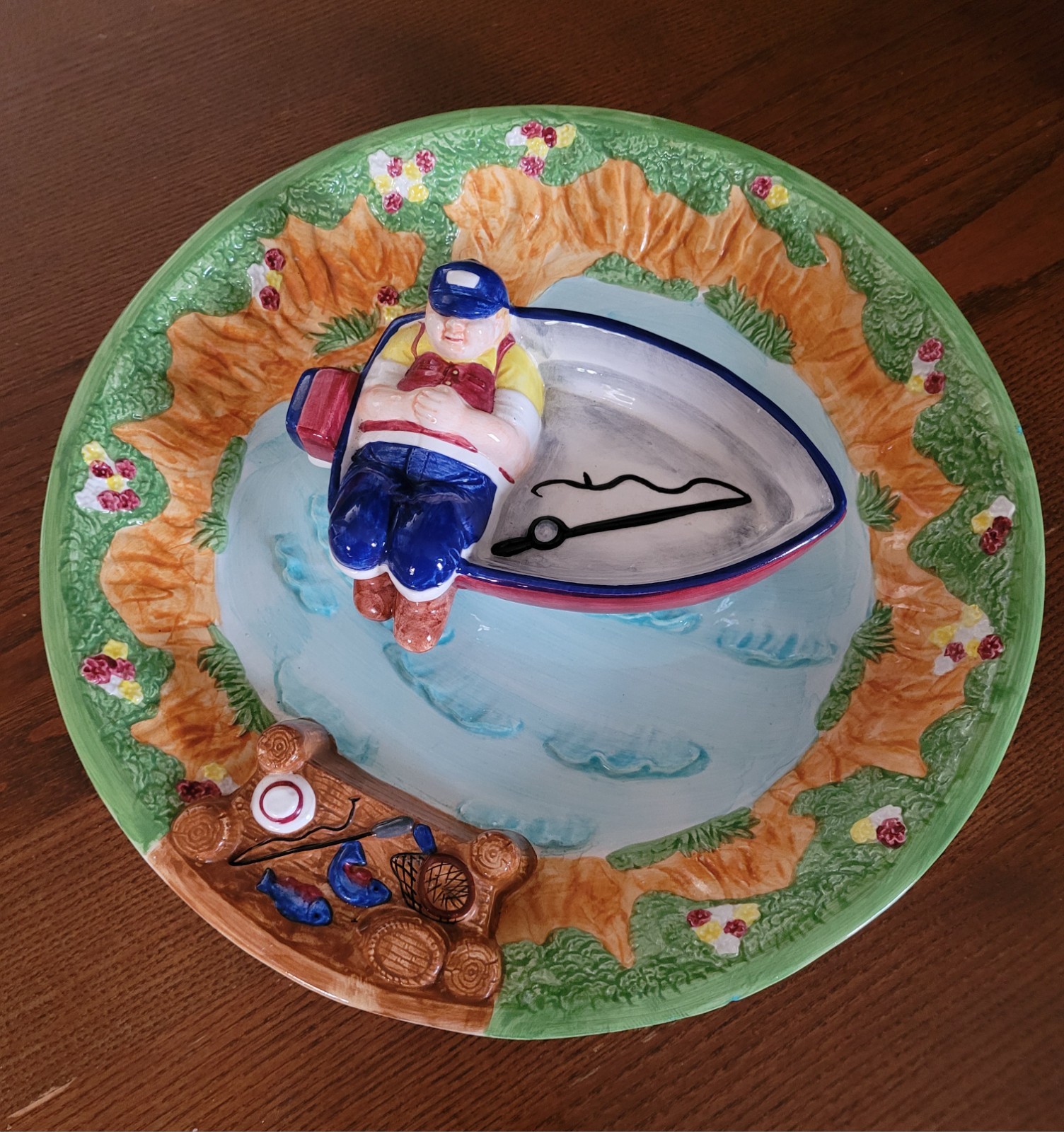 Cooks Club Ceramic Fisherman Resting Tray 2 PC Vintage Chip and Dip Serving Tray