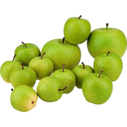 13Pcs Artificial Apples, Fake Fruit Faux Apples for Home Kitchen Table Green