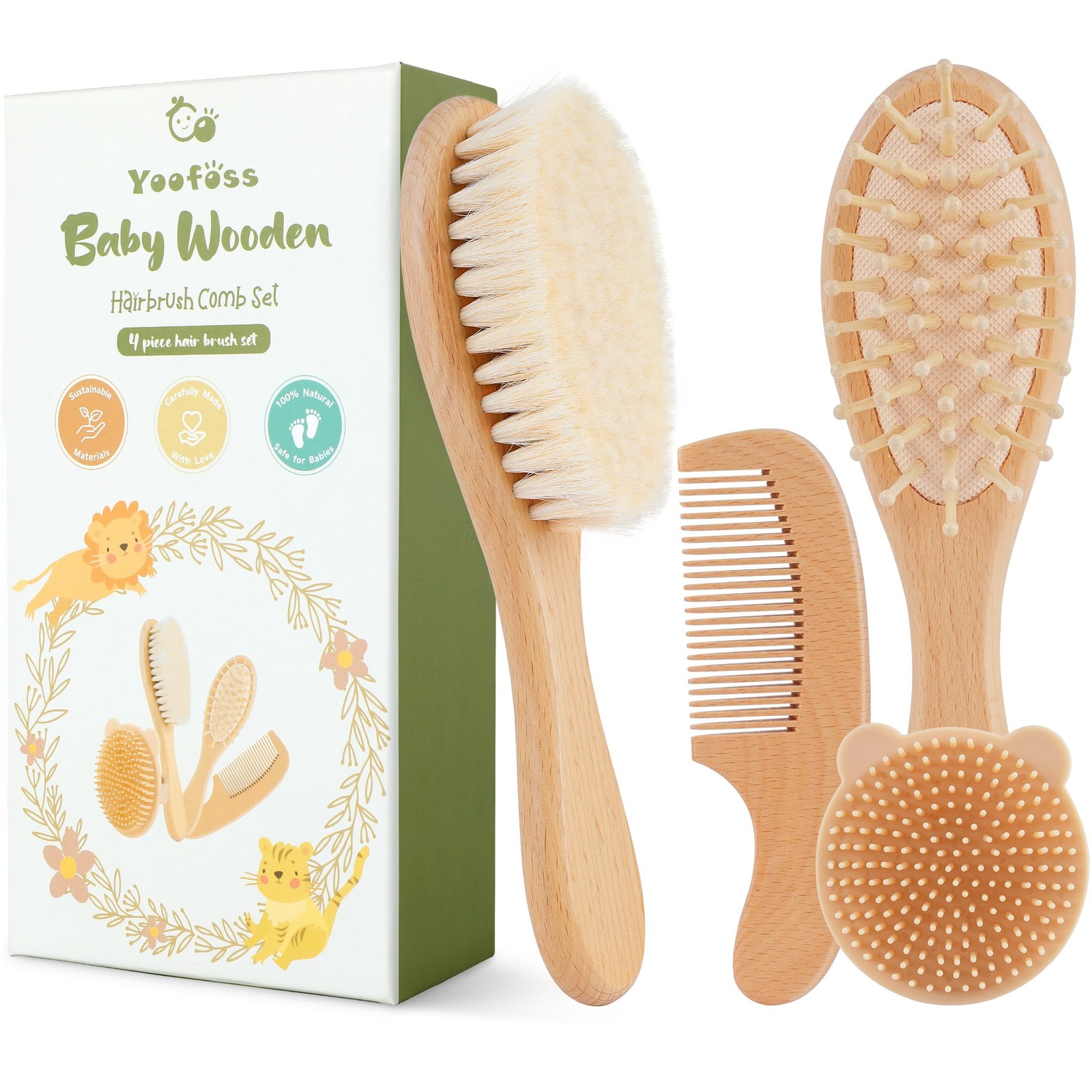 Baby Brush and Comb Set Wooden Natural Soft Goat Hair Yoofoss Piece Ultra Girl