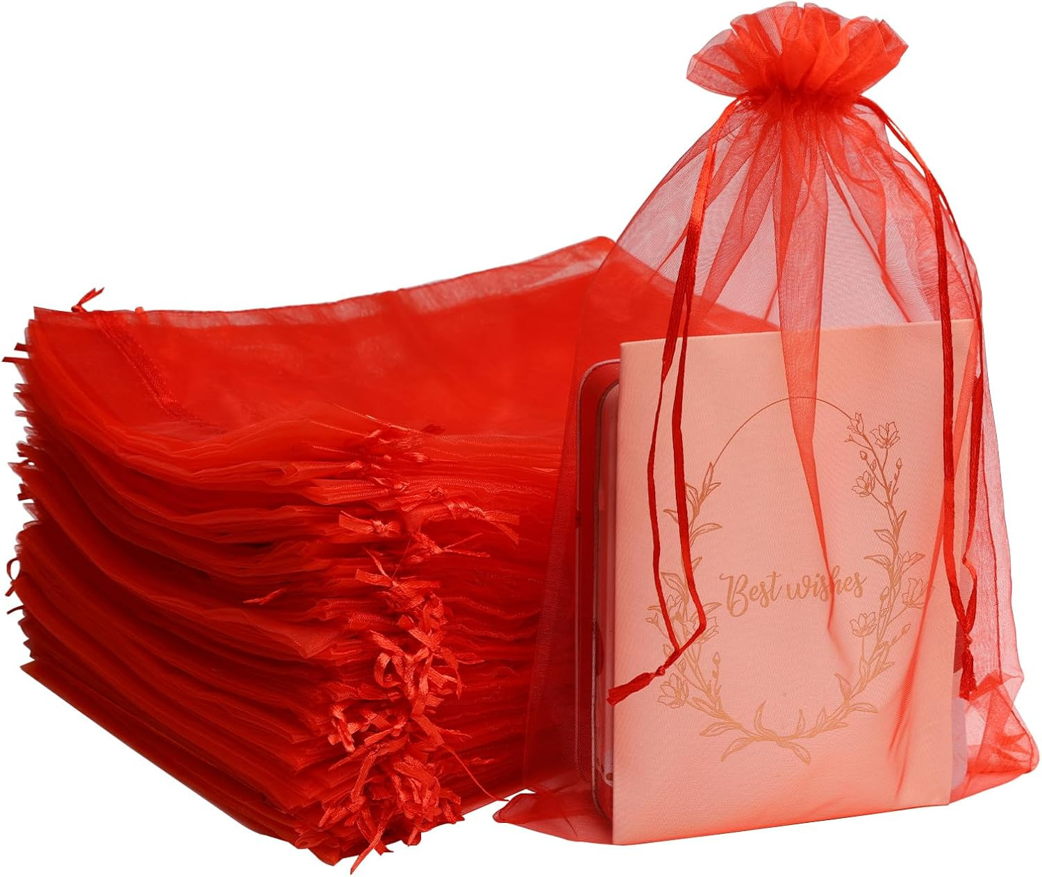 100 Pcs Premium Organza Bags, 8 x 12 Inches Sheer Organza Gift Pouches with Draw