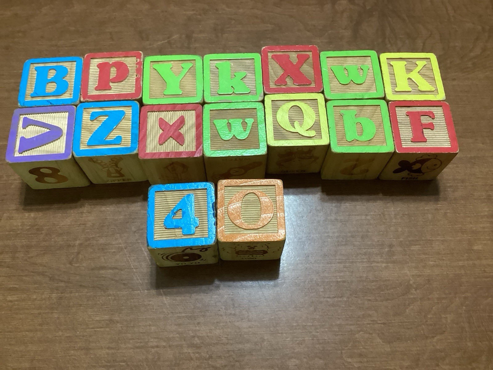 Vtg Lot Of Wood Raised Letter, Number & Picture Blocks- 16 Total