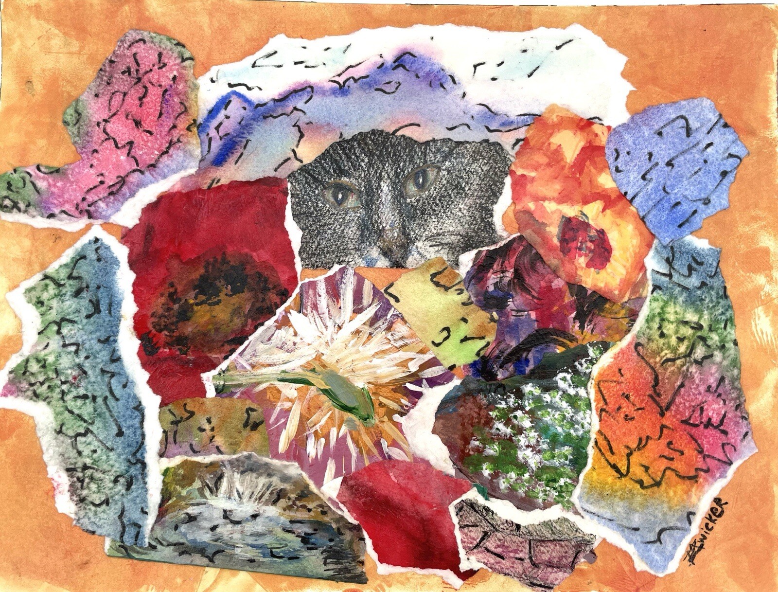 Collage Art-“Kitty Eyes” Collage Art-Original Art-Mixed Media Art-Home Decor