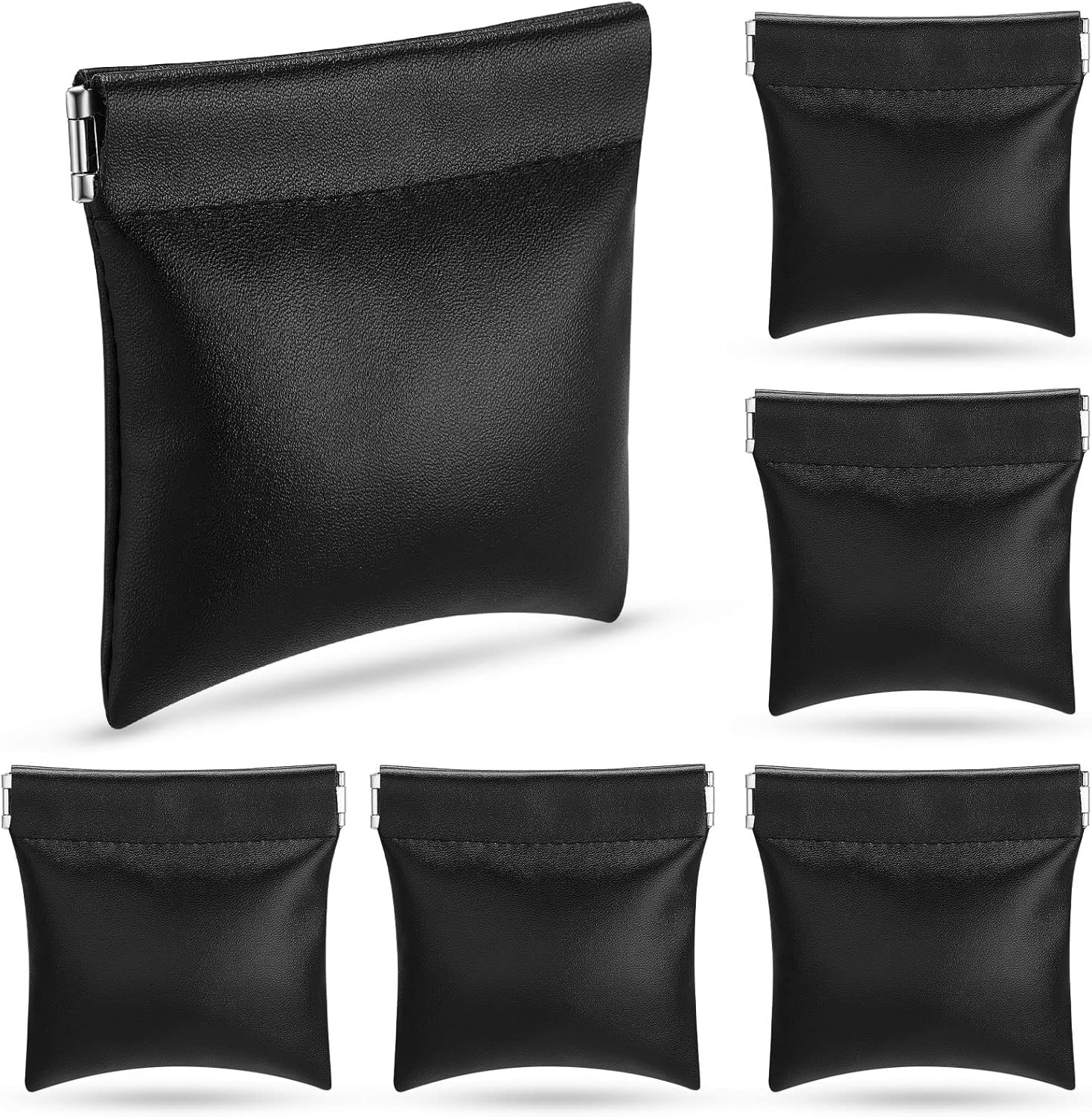 6 Pack Leather Squeeze Coin Purse Mini Jewelry Pouch Coin Change Holder
