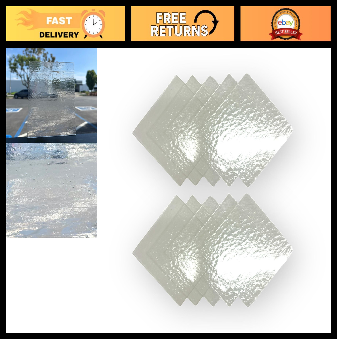 96 COE 6in Crystal Clear Fusible Glass Squares - 10 Pack for Crafting & Art