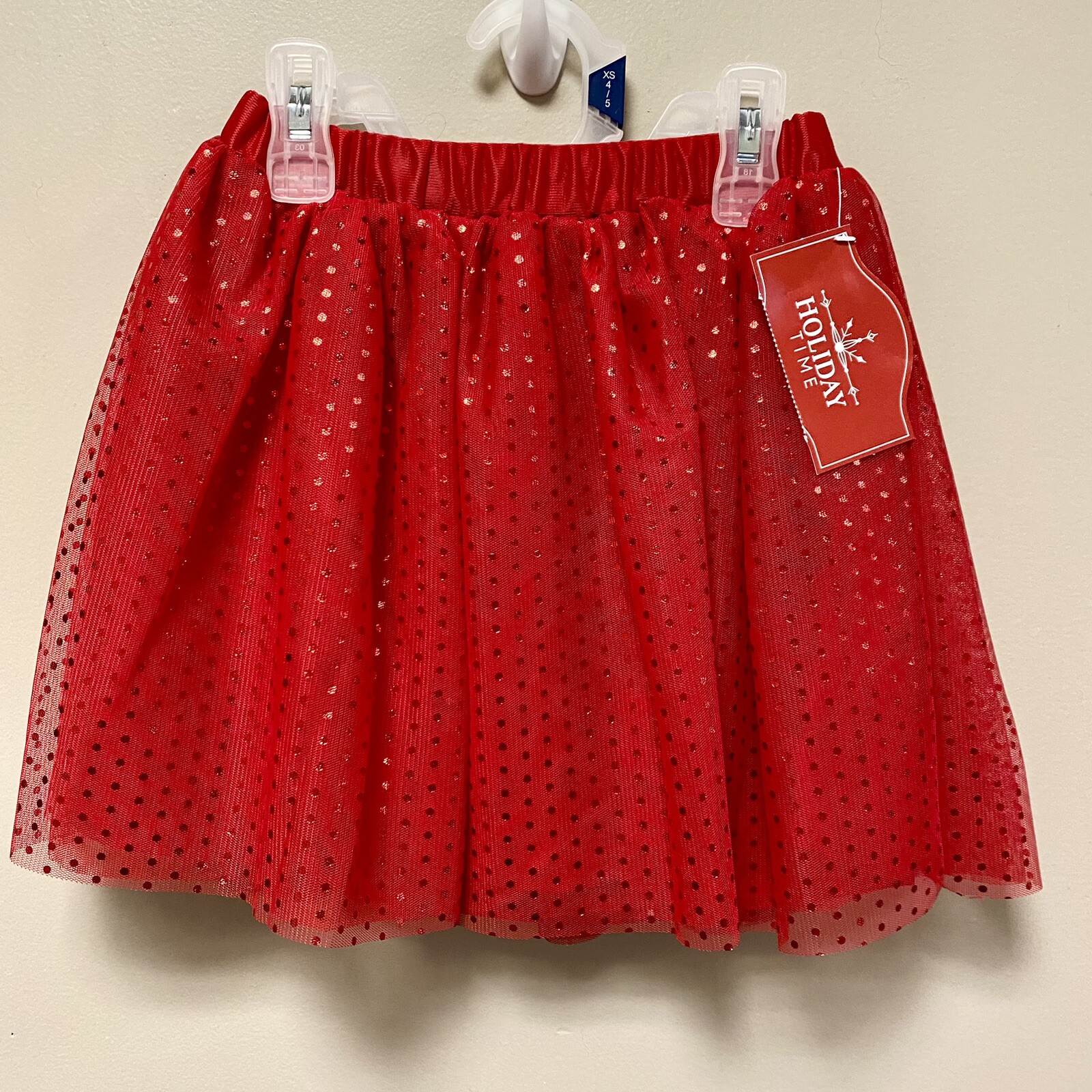 Holiday Time Sz S (6-6X) Brilliant Red Girls Mesh Shirt NWT