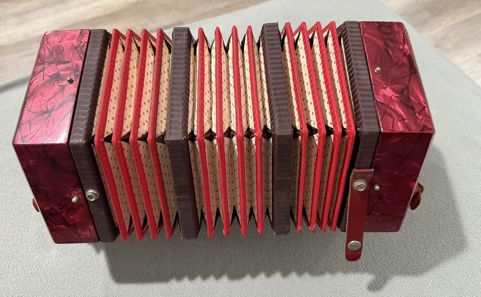 Red Brown Concertina 10 Buttons Pearl Finish Made in Italy -Excellent Condition!