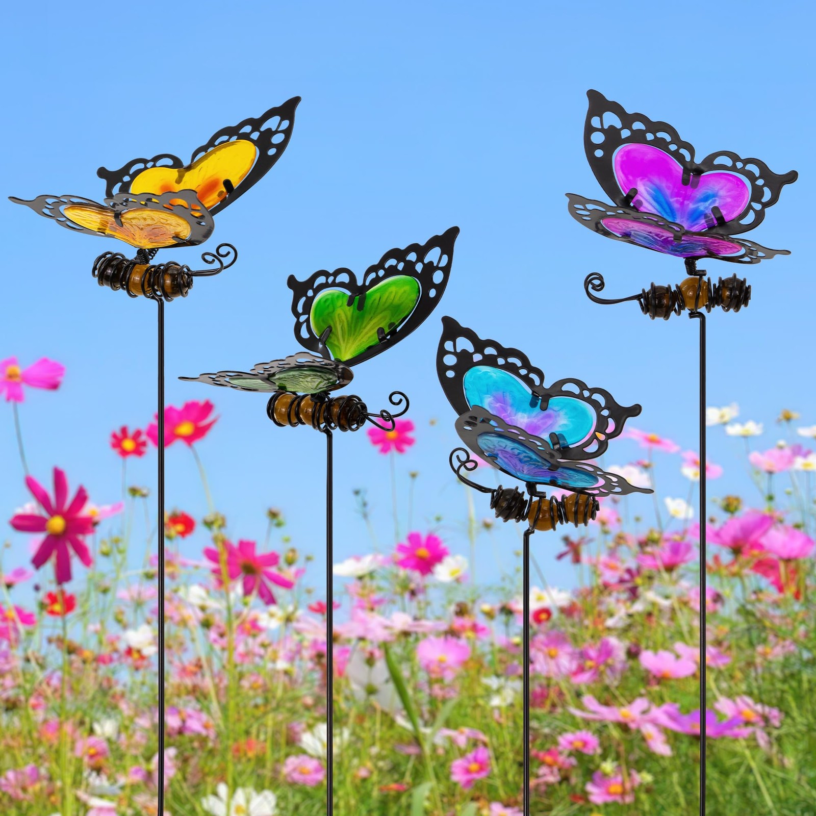 Butterfly Garden Stakes,Kit Made of Glass and Metal,Colorful Butterfly Garden...
