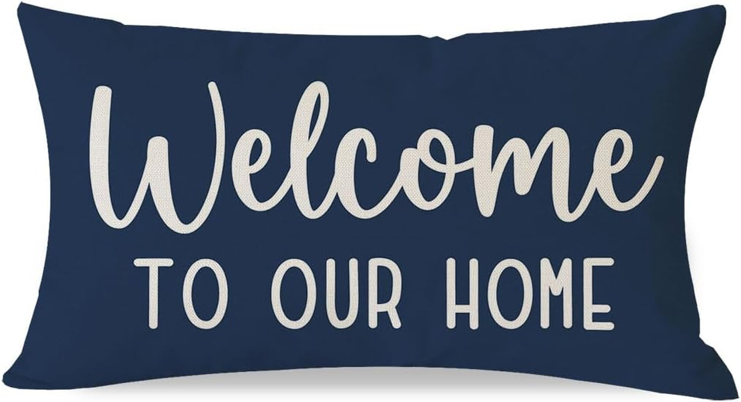 Farmhouse Throw Pillow Covers 12x20 Inch Quotes Welcome to Our Home Sign Blue Ou