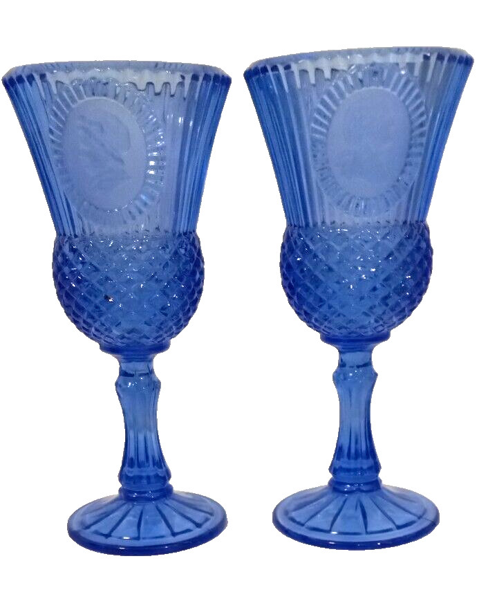 Vintage Avon Cobalt Blue Goblets George & Martha Washington 8" Glass Set