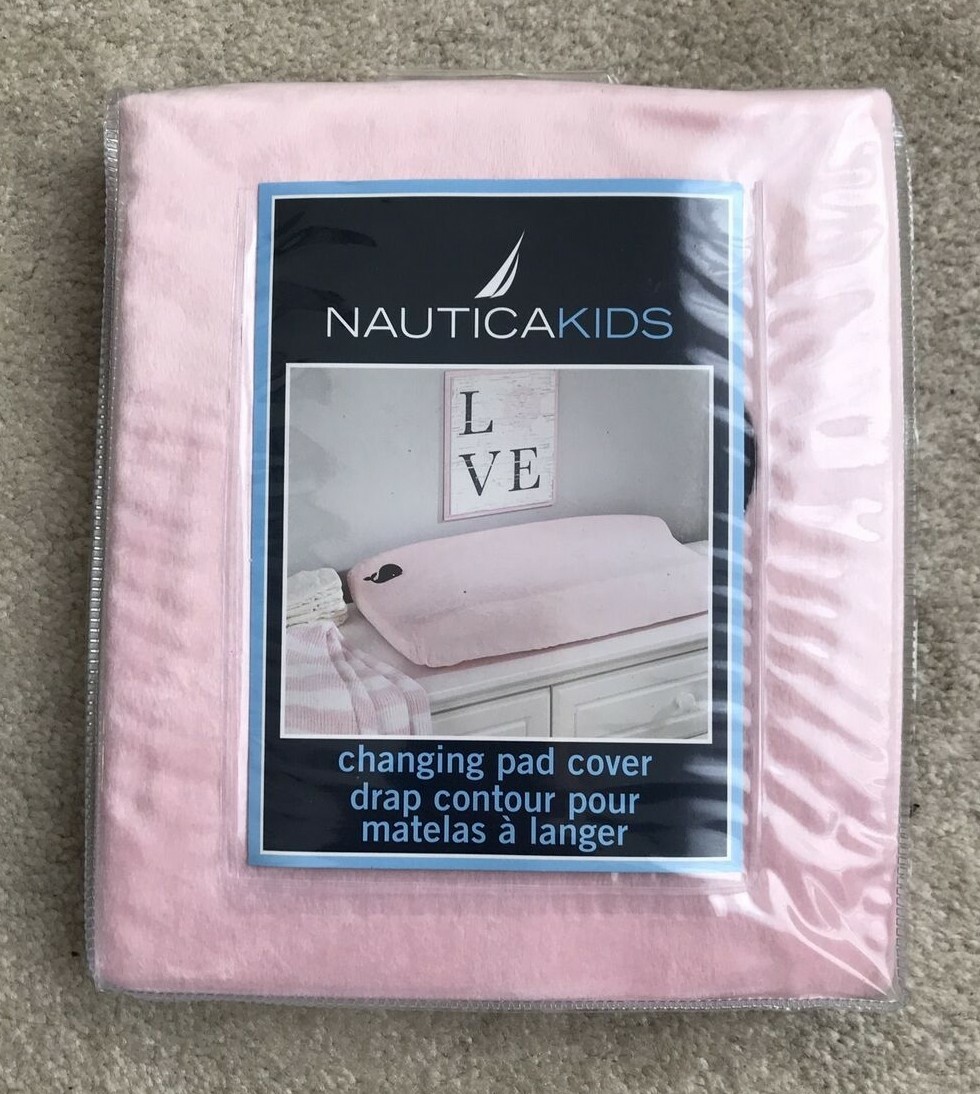 Nautica Kids Nursery Changing Pad Cover- Light Pink & Navy Whale  NEW