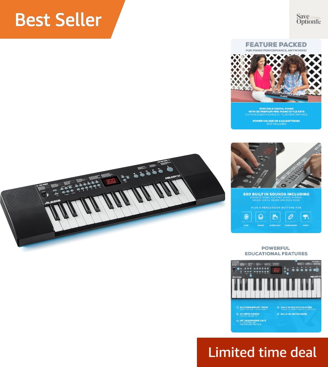 Melody 32 - Electric Keyboard Digital Piano with 32 Keys, Speakers, 300 Sound...